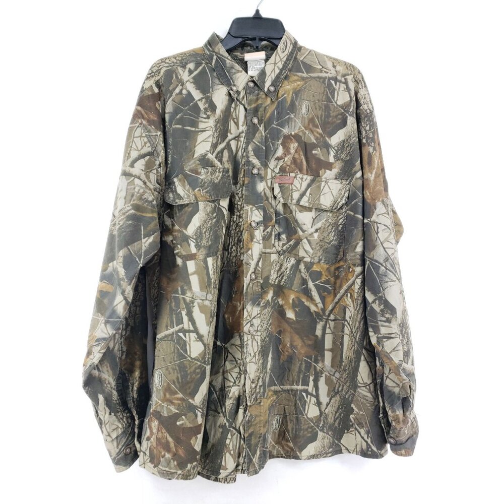 Woolrich Mens XL Camo Hunting Shirt Vented Hardwood Pattern Long Sleeve Outdoor